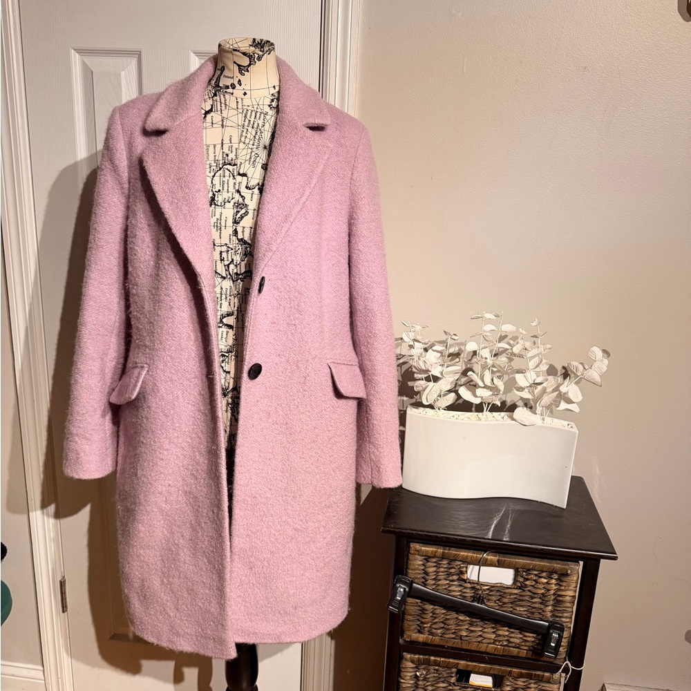 Sam Edelman Wool Textured Violet Lilac Lily long coat teddy breast lapels XL